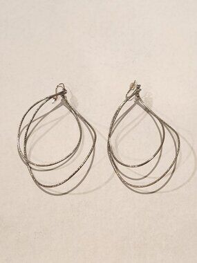 Ann Taylor - Silver Tone Oval Double Hoop Teardrop Dangle Earrings
